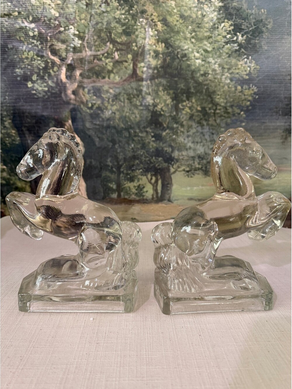 Clear Glass Horse Bookends